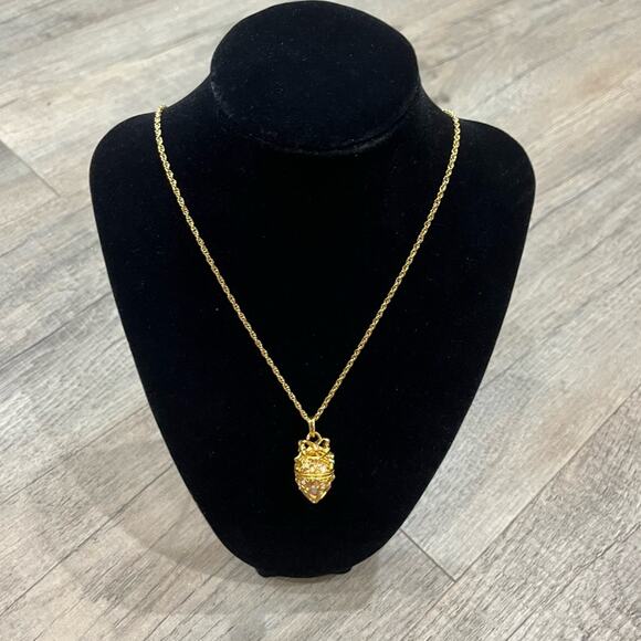 Vintage Joan Rivers Faberge Egg Necklace Secret of the Scroll Gold Gem Locket - Picture 1 of 8